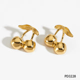 CLIORO Wholesale 316L Gold Plated Stainless Steel Necklace Earrings Jewelry Sets Cute Cherry Pendant Jewelry For Women