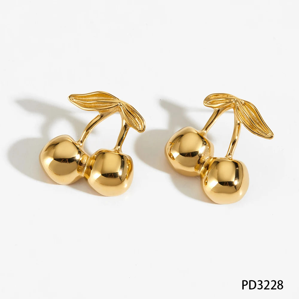 CLIORO Wholesale 316L Gold Plated Stainless Steel Necklace Earrings Jewelry Sets Cute Cherry Pendant Jewelry For Women