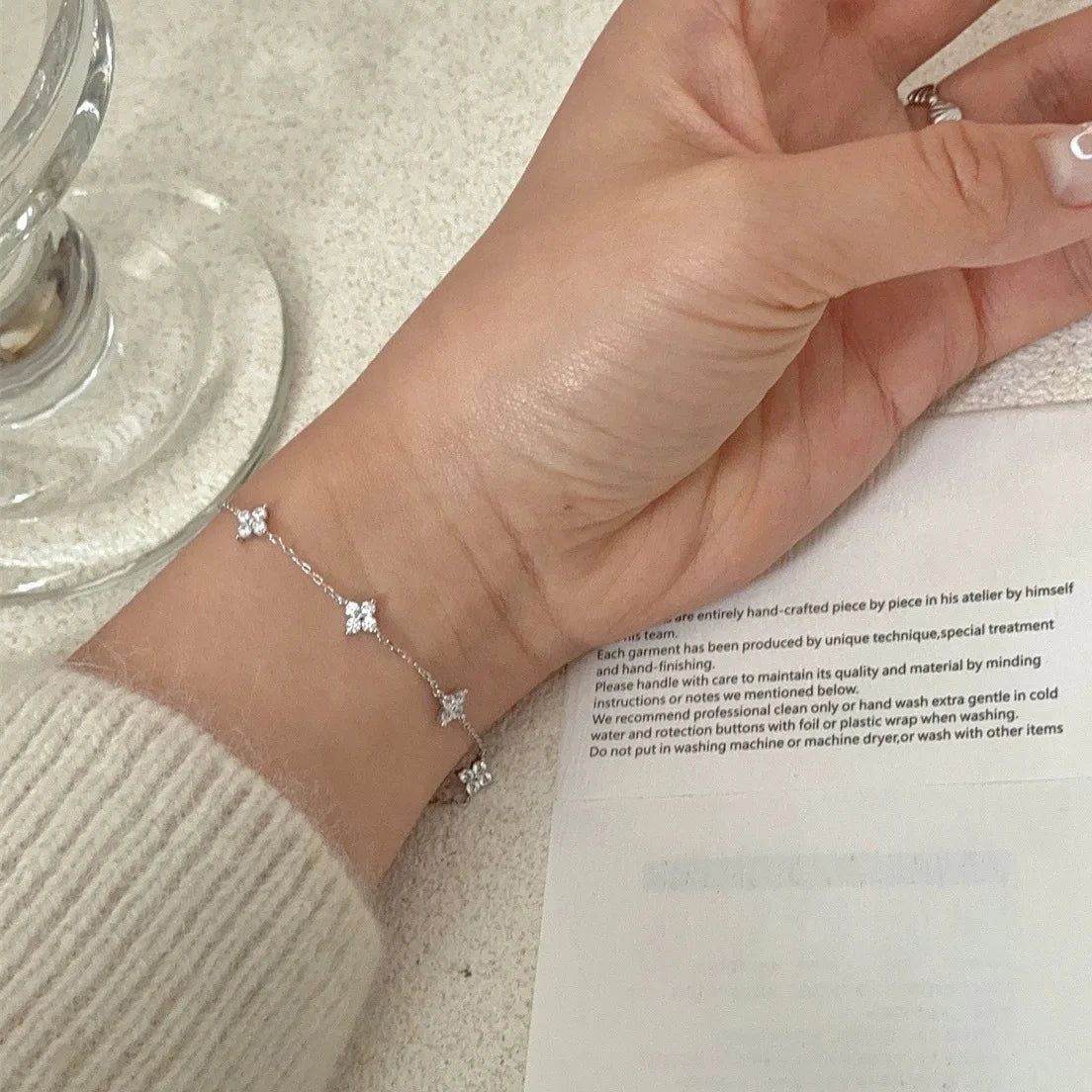 Fine Jewelry 925 Silver Clover Bracelet Chain Jewelry for Women Gold Plated 925 Sterling Silver Clover Zircon Bracelet Jewelry
