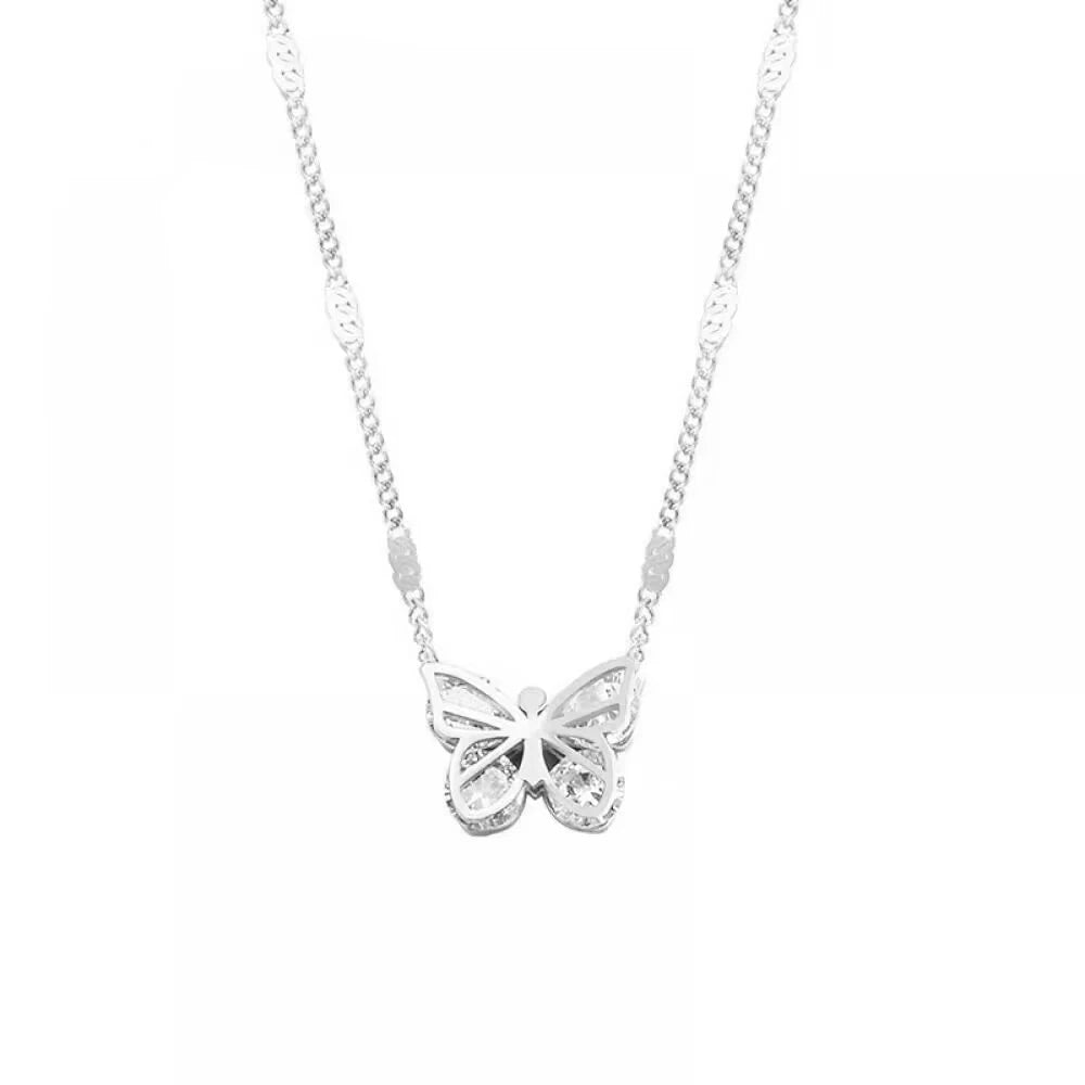Right Grand New Fashion Female CZ Zircon Stainless Steel Jewelry 18k Gold Plated Butterfly Necklace