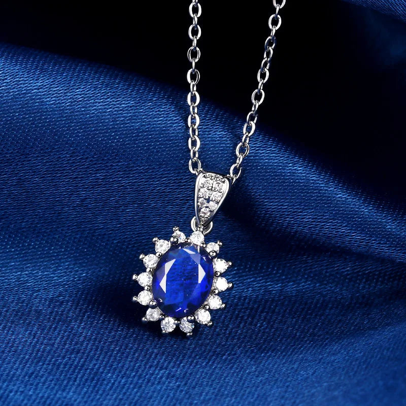 Luxury Style Women's Necklace with Micro Inlaid Sapphire Pendant Brilliant Zircon Trendy Collarbone Chain for Engagement Parties