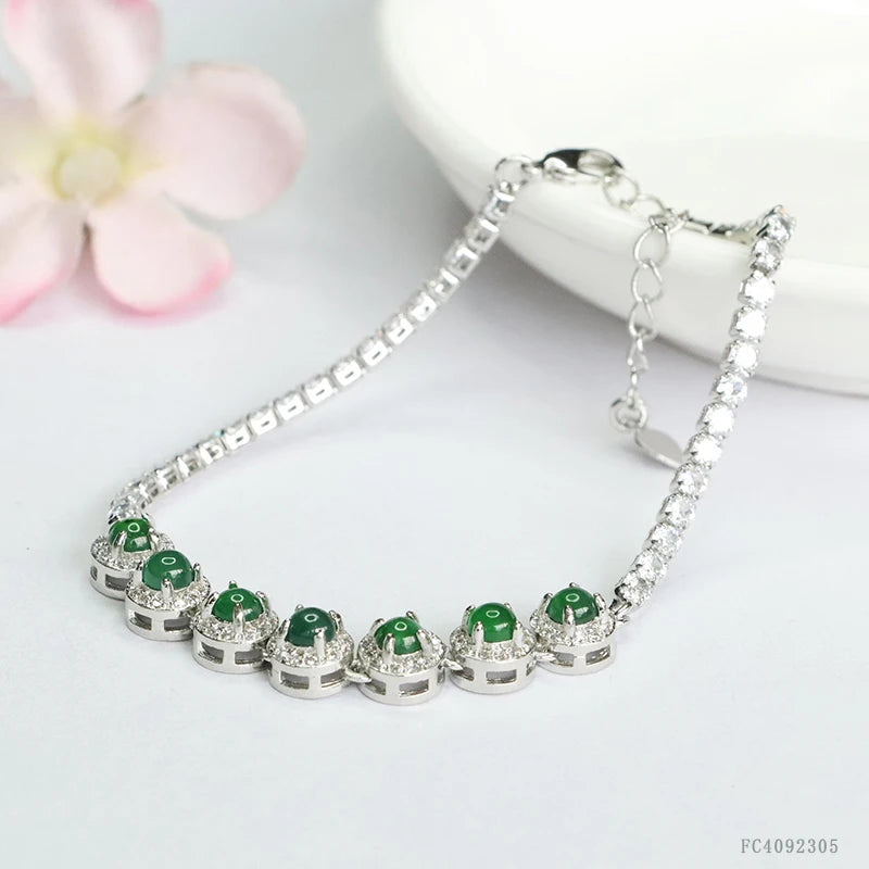 Myanmar Jade Chain & Link Bracelets Full of Zircon Natural Stone Jade Bracelets for Women Jewelry Green Burma Jadeite Bracelets