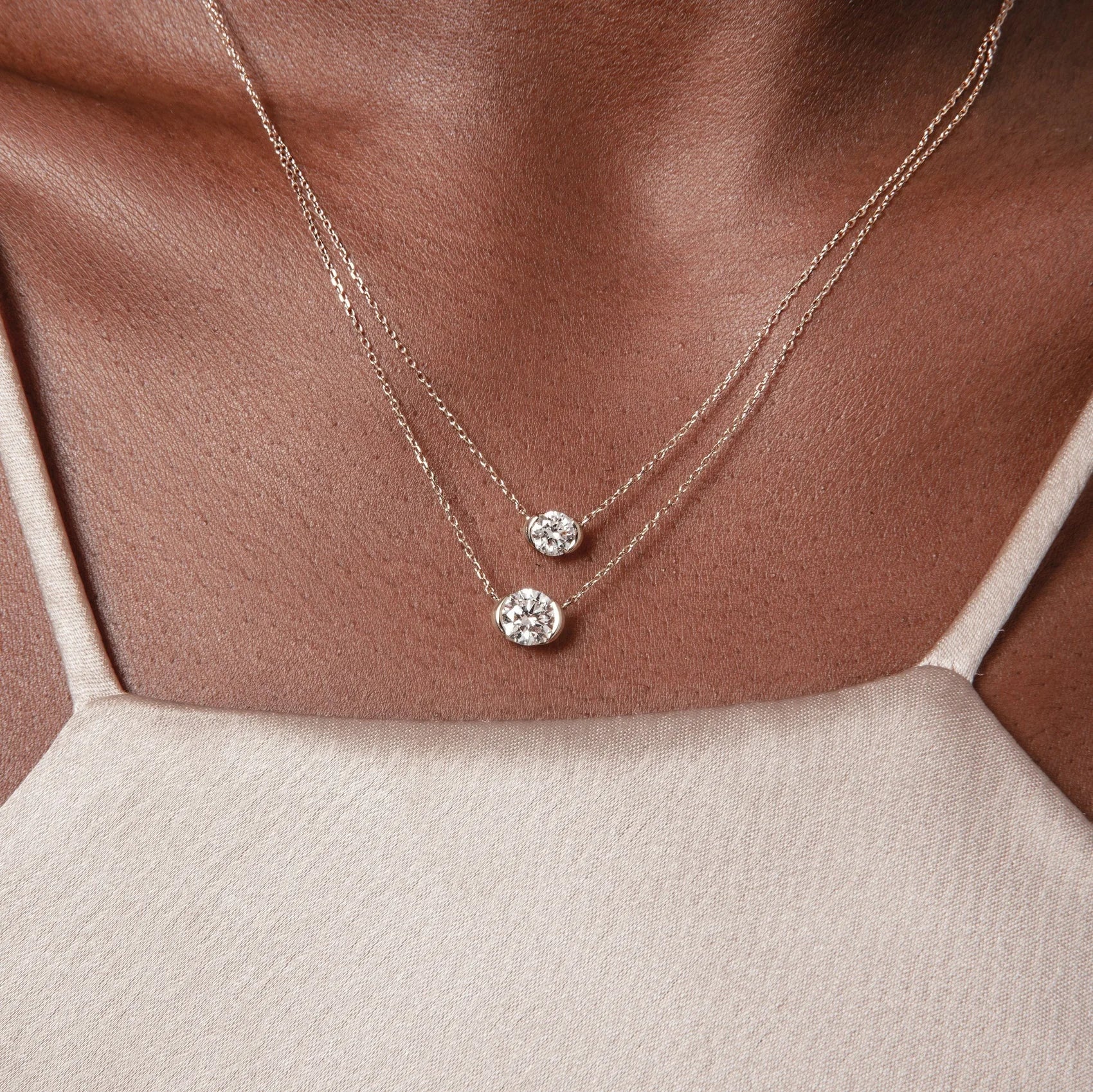 LOZRUNVE 925 Sterling Silver Shinning Elegant Solitaire Diamond Crystal Chain Necklace Choker Jewelry Set