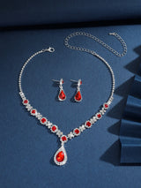 Bride Jewelry Set for Women Crystal Teardrop Necklace and Earrings Two-Piece Set Accessories for Evening Gowns