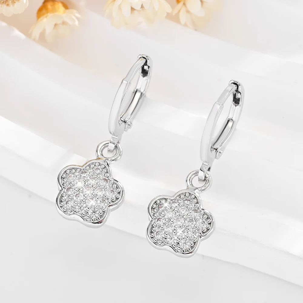 Flower pendant 14k copper gold-plated inlaid zircon dating style brass earrings women's jewelry