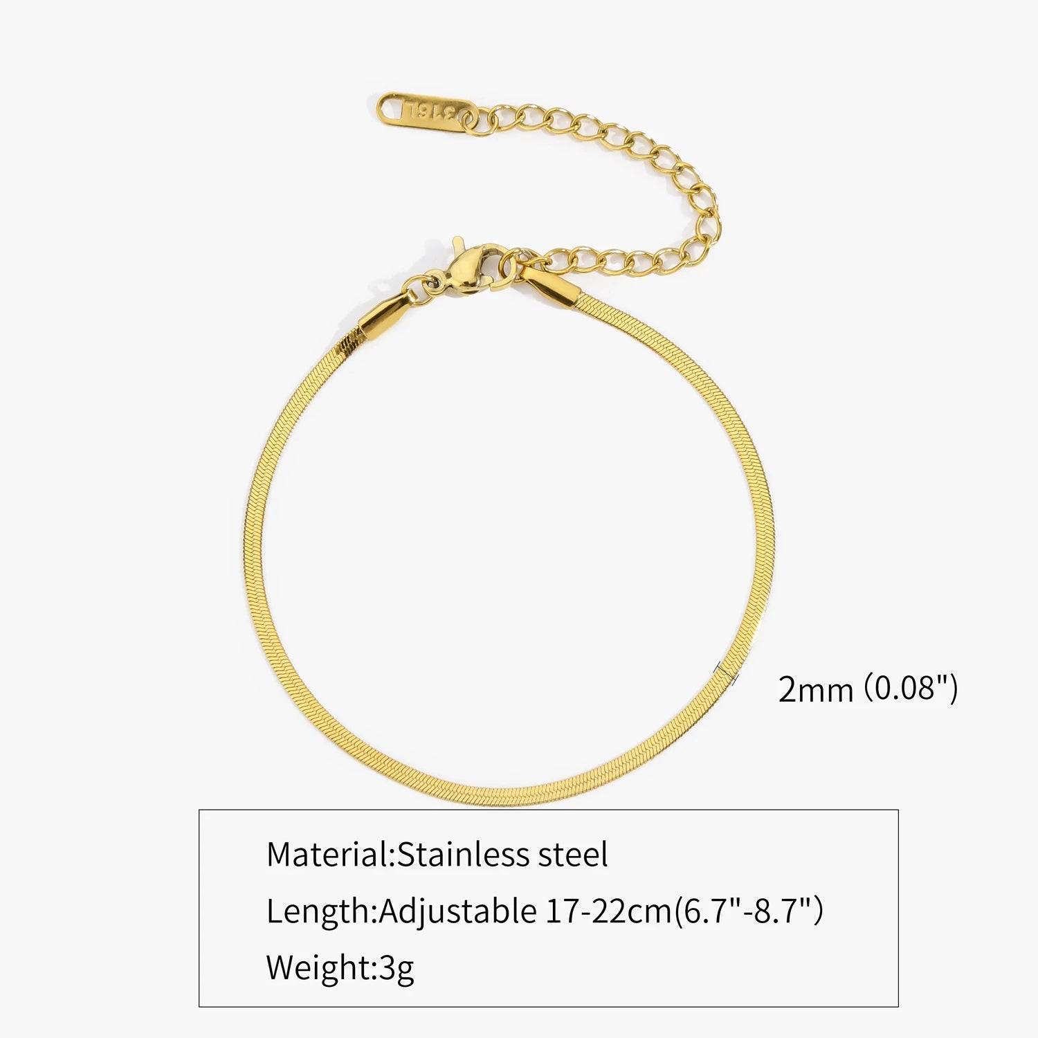 Trendy Stainless Steel Snake Bone Chain Necklace and Herringbone Bracelet Gold Flat Chain with Geometric Pattern for Women Men