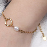 18K Gold Plated Stainless Steel Link Chain Nature Freshwater Pearl Pendant Bracelet Jewelry Bracelet Women