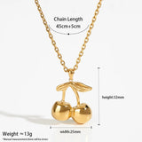 CLIORO Wholesale 316L Gold Plated Stainless Steel Necklace Earrings Jewelry Sets Cute Cherry Pendant Jewelry For Women
