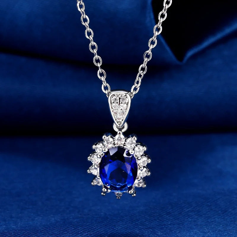 Luxury Style Women's Necklace with Micro Inlaid Sapphire Pendant Brilliant Zircon Trendy Collarbone Chain for Engagement Parties