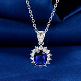 Luxury Style Women's Necklace with Micro Inlaid Sapphire Pendant Brilliant Zircon Trendy Collarbone Chain for Engagement Parties