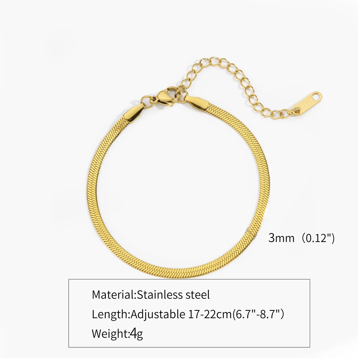 Trendy Stainless Steel Snake Bone Chain Necklace and Herringbone Bracelet Gold Flat Chain with Geometric Pattern for Women Men