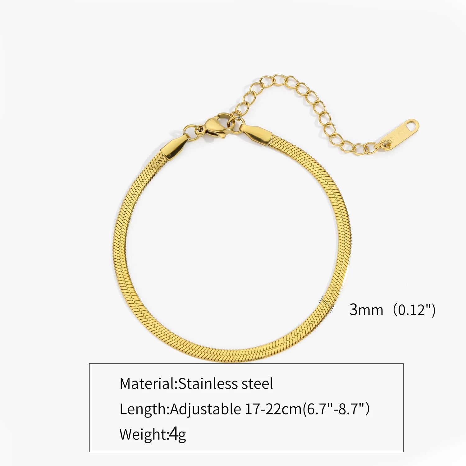 Trendy Stainless Steel Snake Bone Chain Necklace and Herringbone Bracelet Gold Flat Chain with Geometric Pattern for Women Men