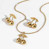 CLIORO Wholesale 316L Gold Plated Stainless Steel Necklace Earrings Jewelry Sets Cute Cherry Pendant Jewelry For Women