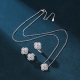 Exquisite Diamond Ring Necklace Earring Set with Collarbone Chain and Clover Inlaid Zircon for Parties Gifts Engagements
