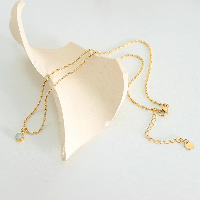 QIFEI 2023 New Stainless Steel Gold Plated Jewelry Vintage Natural Stone Bead Chain Necklace