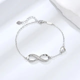 S925  Silver Heart Shaped Crystal Infinity Bracelet for Girls 925 Silver Figure Eight Infinity Bracelets for Valentine's Day