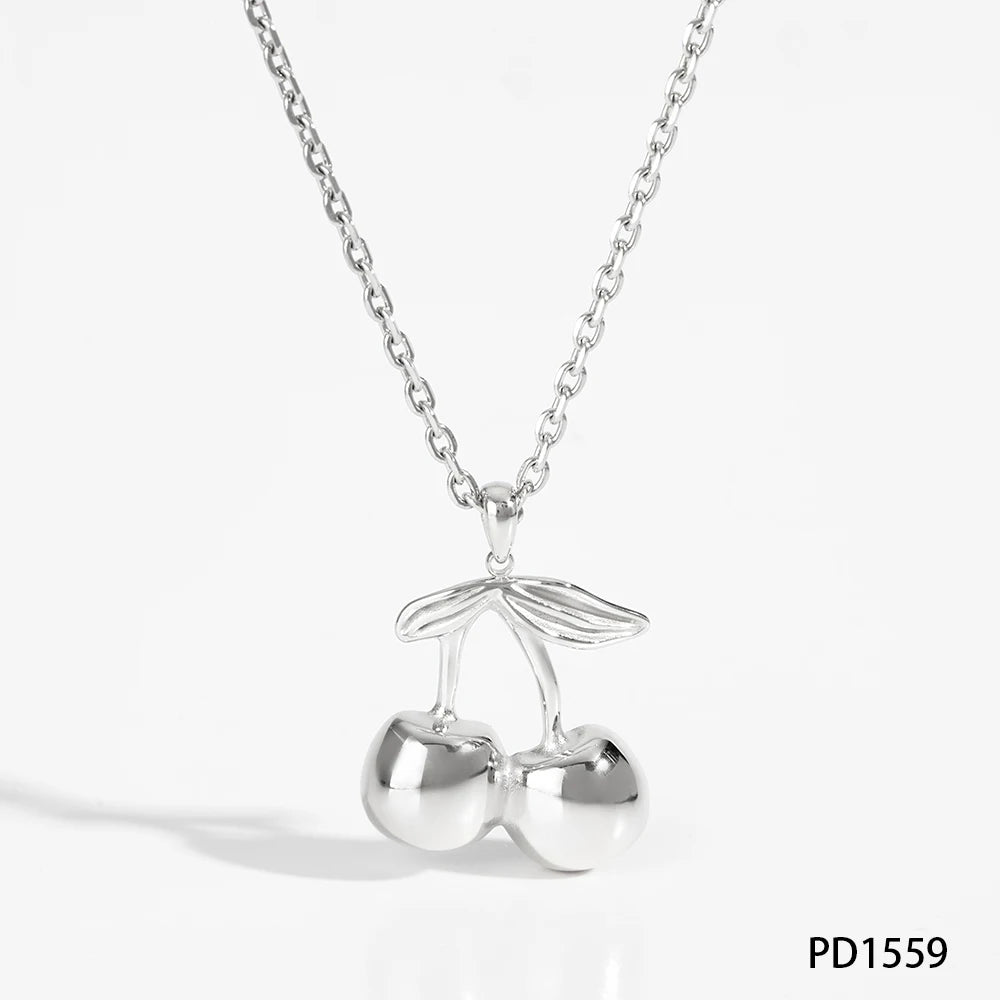 CLIORO Wholesale 316L Gold Plated Stainless Steel Necklace Earrings Jewelry Sets Cute Cherry Pendant Jewelry For Women