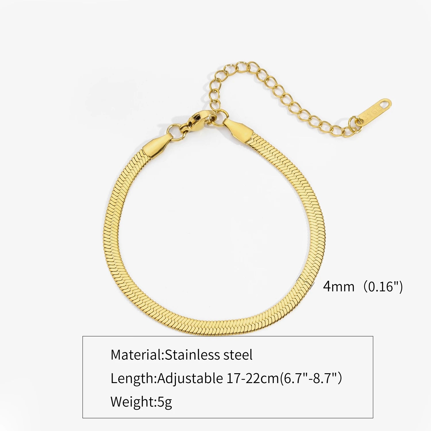 Trendy Stainless Steel Snake Bone Chain Necklace and Herringbone Bracelet Gold Flat Chain with Geometric Pattern for Women Men