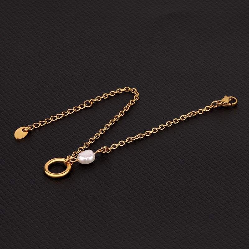 18K Gold Plated Stainless Steel Link Chain Nature Freshwater Pearl Pendant Bracelet Jewelry Bracelet Women