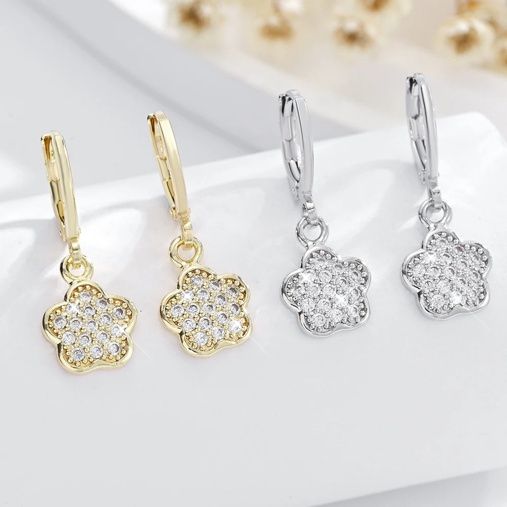 Flower pendant 14k copper gold-plated inlaid zircon dating style brass earrings women's jewelry