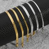 Trendy Stainless Steel Snake Bone Chain Necklace and Herringbone Bracelet Gold Flat Chain with Geometric Pattern for Women Men
