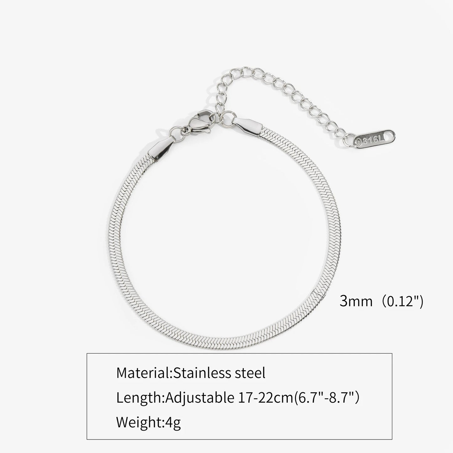 Trendy Stainless Steel Snake Bone Chain Necklace and Herringbone Bracelet Gold Flat Chain with Geometric Pattern for Women Men