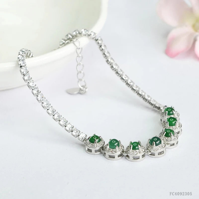 Myanmar Jade Chain & Link Bracelets Full of Zircon Natural Stone Jade Bracelets for Women Jewelry Green Burma Jadeite Bracelets