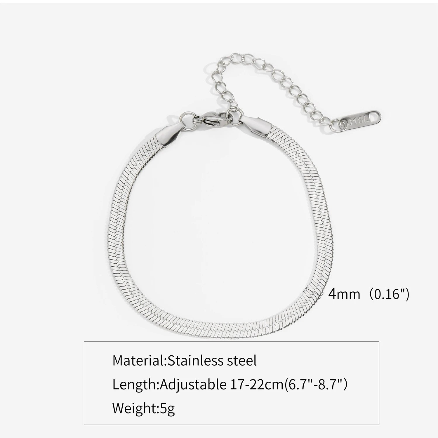 Trendy Stainless Steel Snake Bone Chain Necklace and Herringbone Bracelet Gold Flat Chain with Geometric Pattern for Women Men