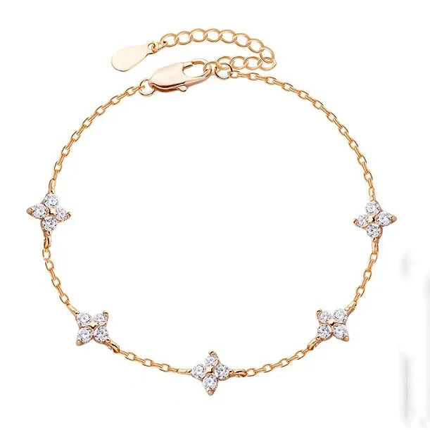 Fine Jewelry 925 Silver Clover Bracelet Chain Jewelry for Women Gold Plated 925 Sterling Silver Clover Zircon Bracelet Jewelry