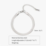Trendy Stainless Steel Snake Bone Chain Necklace and Herringbone Bracelet Gold Flat Chain with Geometric Pattern for Women Men
