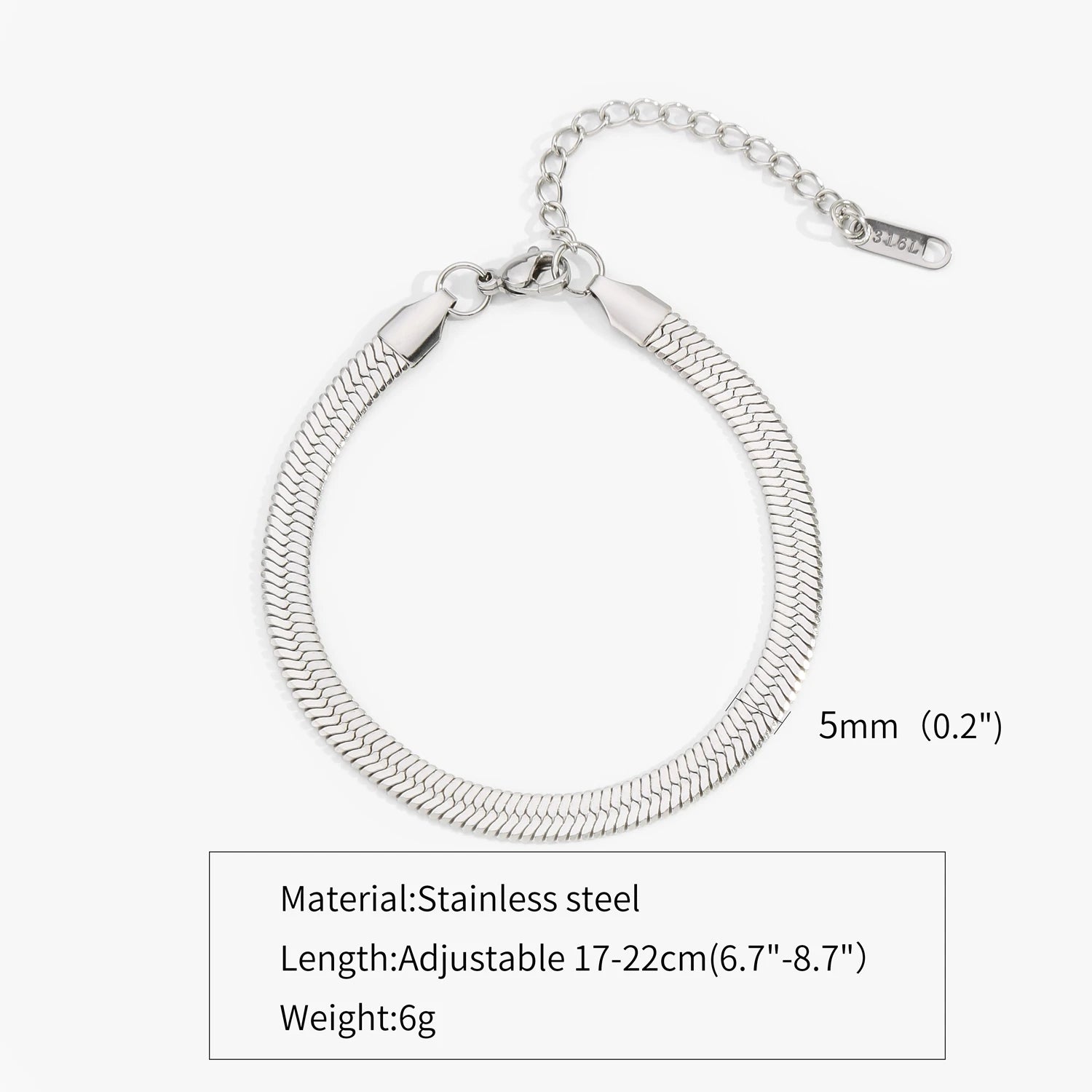 Trendy Stainless Steel Snake Bone Chain Necklace and Herringbone Bracelet Gold Flat Chain with Geometric Pattern for Women Men