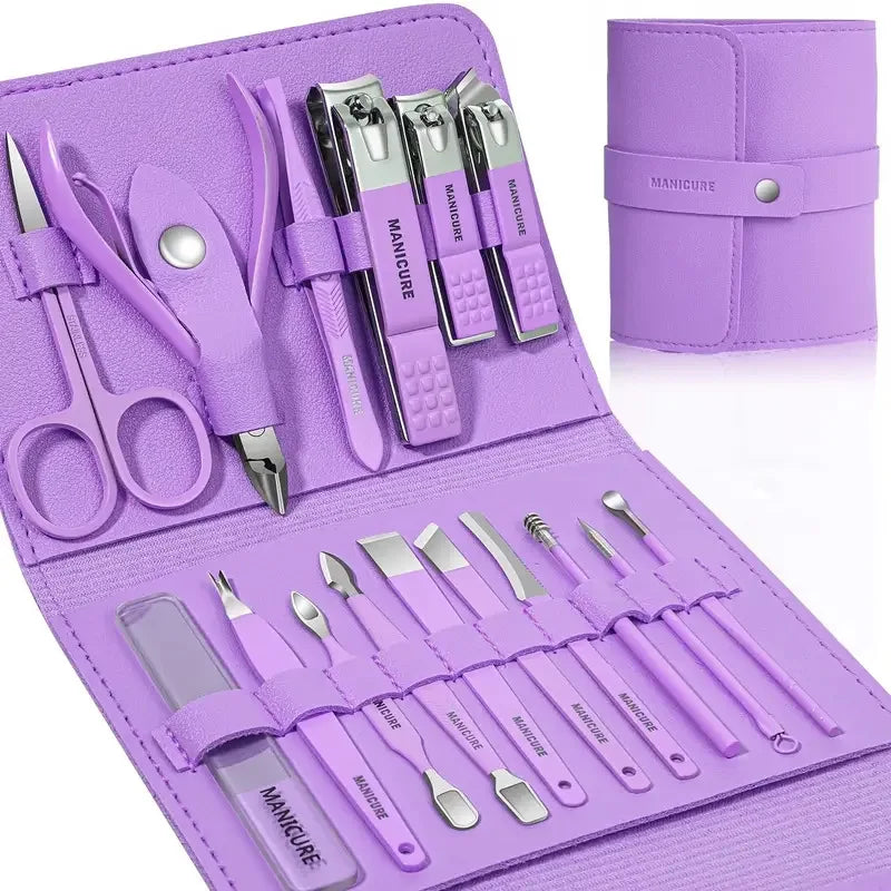 Manicure Kit 16 Pcs Stainless Steel Professional Nail Pedicure Sets Nail Care Tool Grooming Kit With Leather Storage