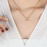 QIFEI 2023 New Stainless Steel Gold Plated Jewelry Vintage Natural Stone Bead Chain Necklace