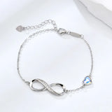 S925  Silver Heart Shaped Crystal Infinity Bracelet for Girls 925 Silver Figure Eight Infinity Bracelets for Valentine's Day