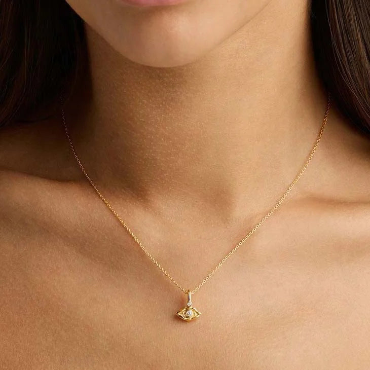 Minimalist 925 Sterling Silver 18K Gold Plated Zircon Necklace Lucky Evil Eye Protected Fashion Weddings Engagements Parties