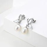 Crystal Women's Drop Earrings Pendant Necklace 925 Sterling Silver Butterfly Bow Tie Freshwater Pearl Earrings Necklace