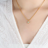 QIFEI 2023 New Stainless Steel Gold Plated Jewelry Vintage Natural Stone Bead Chain Necklace
