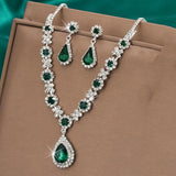 Bride Jewelry Set for Women Crystal Teardrop Necklace and Earrings Two-Piece Set Accessories for Evening Gowns