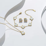 Wholesale 18K Gold Plated 15MM Four-leaf Clover Stainless Steel Jewelry Set Fashion Lucky Clover Bracelet