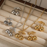 CLIORO Wholesale 316L Gold Plated Stainless Steel Necklace Earrings Jewelry Sets Cute Cherry Pendant Jewelry For Women