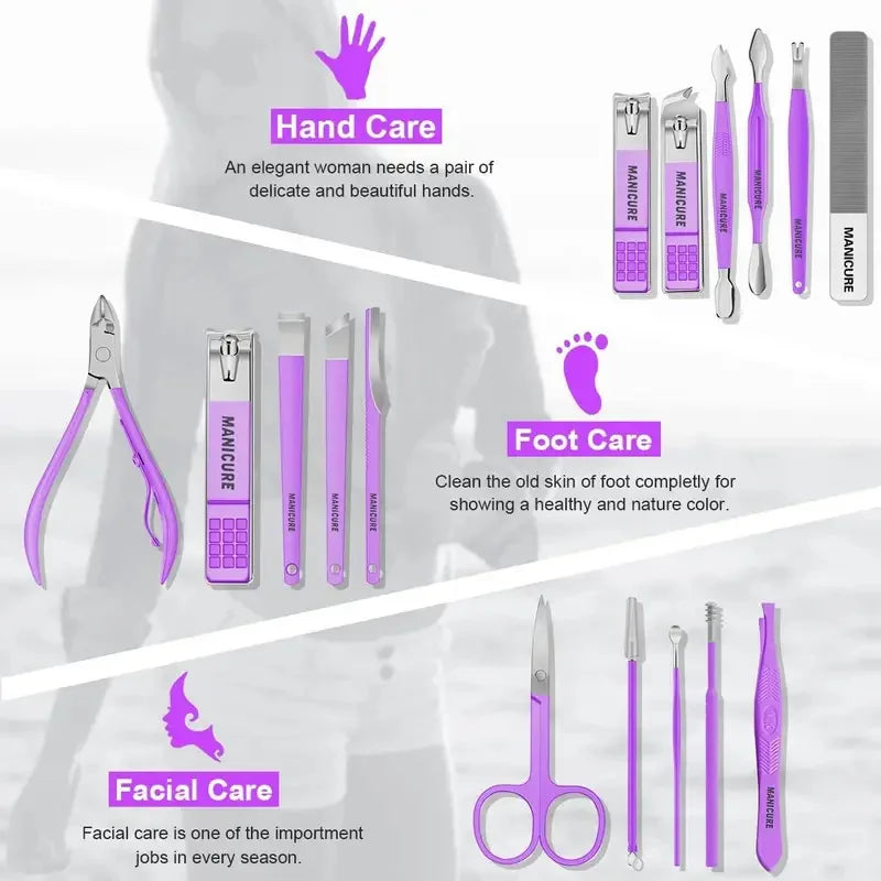 Manicure Kit 16 Pcs Stainless Steel Professional Nail Pedicure Sets Nail Care Tool Grooming Kit With Leather Storage