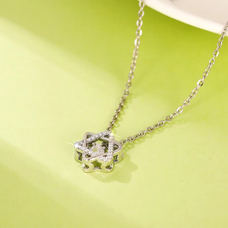 Trendy Bling Bling Star Design Cubic Zirconia Necklace for Women Wedding Jewelry Gifts Silver Plated CZ Pendant Necklaces