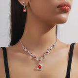 Bride Jewelry Set for Women Crystal Teardrop Necklace and Earrings Two-Piece Set Accessories for Evening Gowns