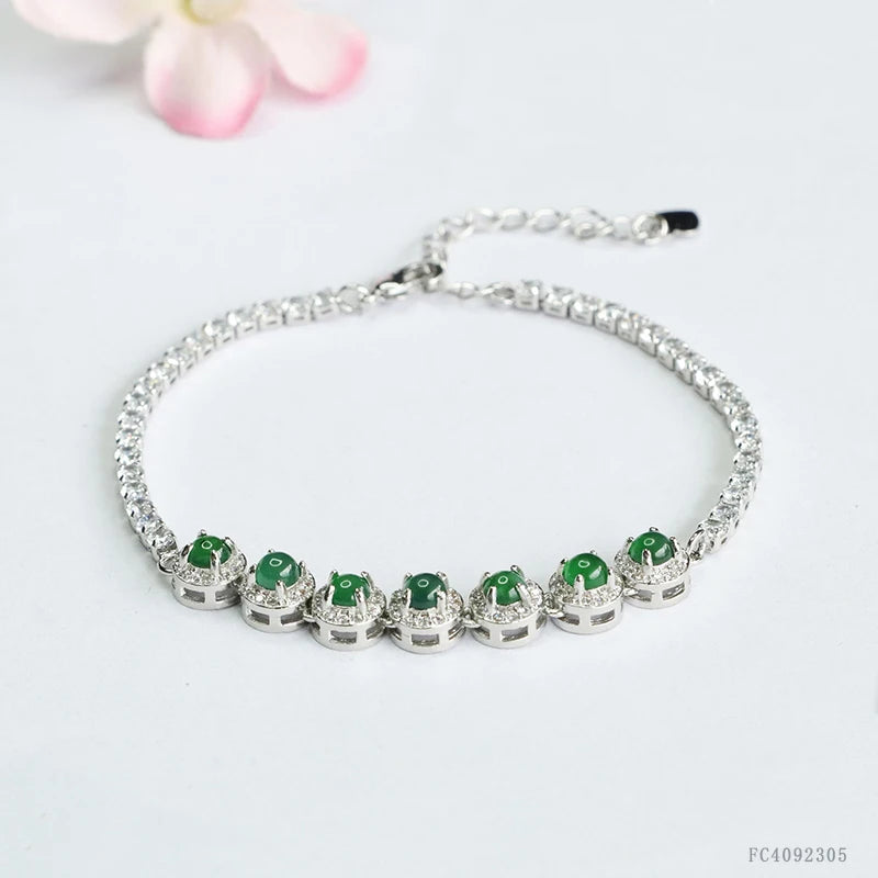 Myanmar Jade Chain & Link Bracelets Full of Zircon Natural Stone Jade Bracelets for Women Jewelry Green Burma Jadeite Bracelets