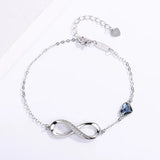 S925  Silver Heart Shaped Crystal Infinity Bracelet for Girls 925 Silver Figure Eight Infinity Bracelets for Valentine's Day