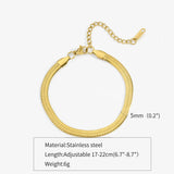 Trendy Stainless Steel Snake Bone Chain Necklace and Herringbone Bracelet Gold Flat Chain with Geometric Pattern for Women Men