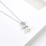 Crystal Women's Drop Earrings Pendant Necklace 925 Sterling Silver Butterfly Bow Tie Freshwater Pearl Earrings Necklace