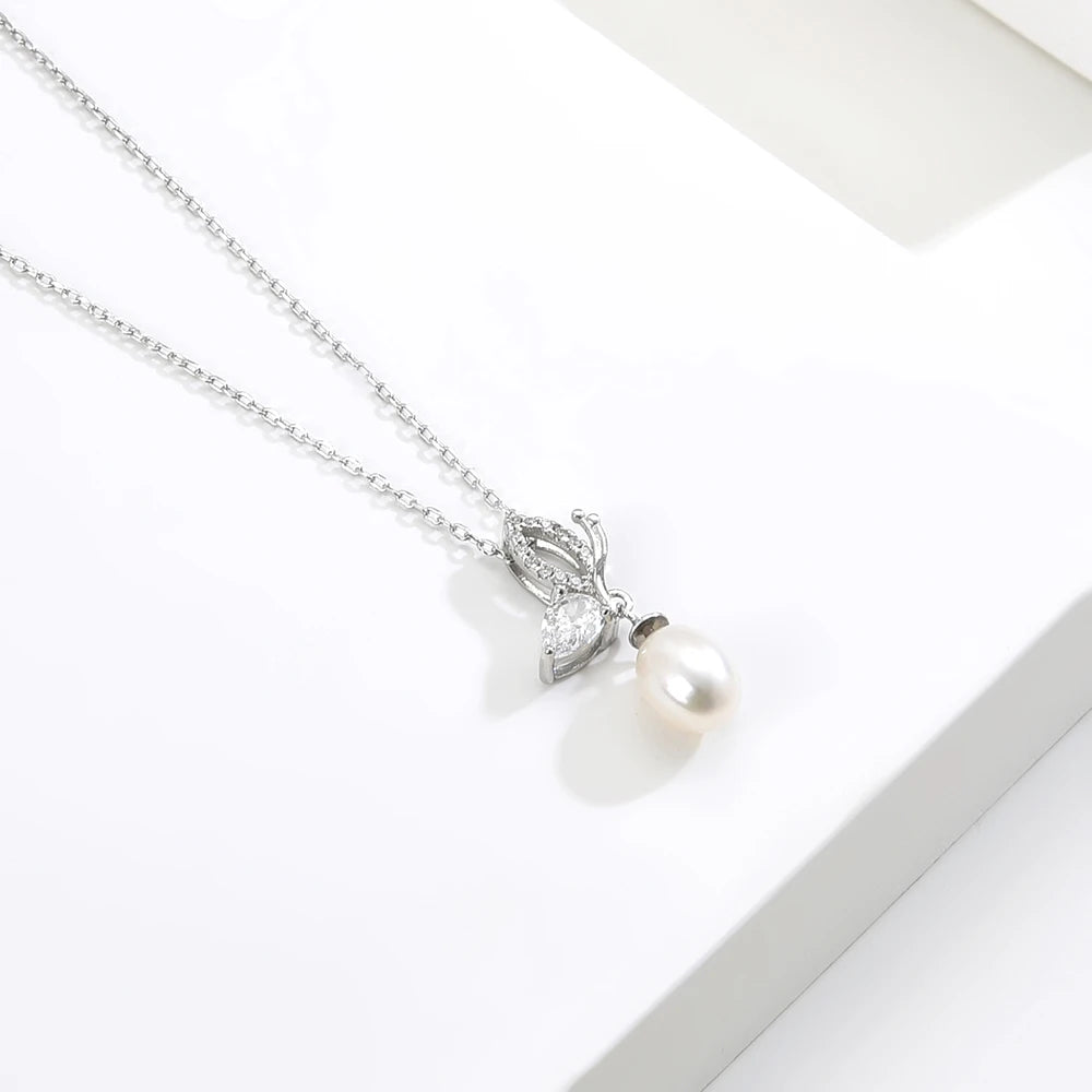 Crystal Women's Drop Earrings Pendant Necklace 925 Sterling Silver Butterfly Bow Tie Freshwater Pearl Earrings Necklace