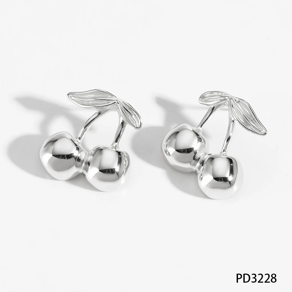 CLIORO Wholesale 316L Gold Plated Stainless Steel Necklace Earrings Jewelry Sets Cute Cherry Pendant Jewelry For Women