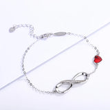 S925  Silver Heart Shaped Crystal Infinity Bracelet for Girls 925 Silver Figure Eight Infinity Bracelets for Valentine's Day